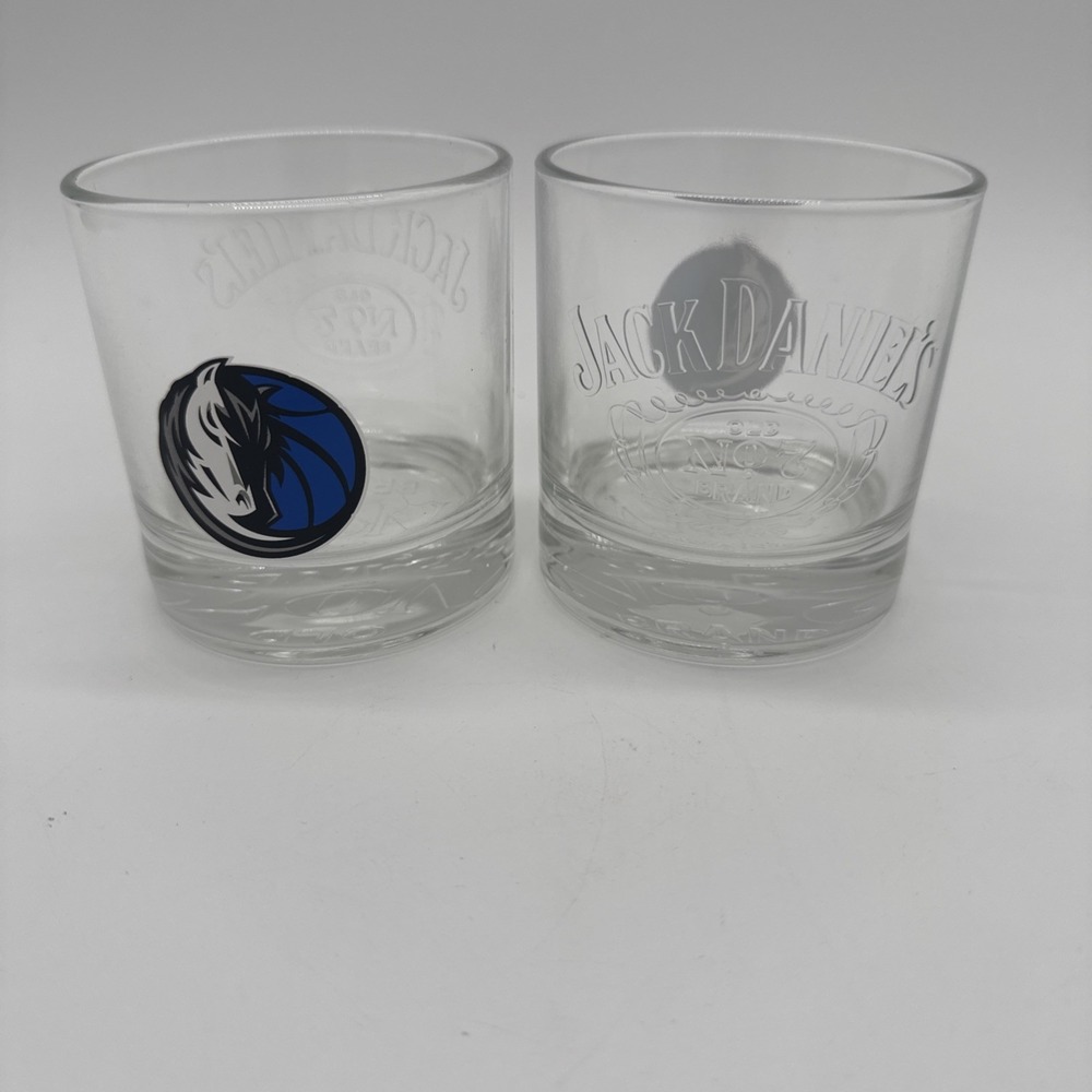 Set of 2 Dallas Mavericks Jack Daniel's Whiskey Clear Rocks Glasses 3.25" 6 oz